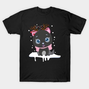 Catmas Cute Graphic Cat Deer Antlers Christmas kitty lover T-Shirt